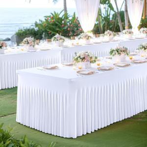 Besutolife White Spandex Tablecloth with Skirt for 6ft Rectangle Tables 2 Packs-Wrinkle-Resistant Stretchable Machine Washable Perfect for Weddings Banquets Birthday Parties Events