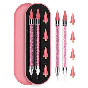 Rolybag Rhinestone Picker Tool, 2PCS Rhinestone Applicator Tool Dotting Wax Pen Dual-Ended with 4PCS Replaceable Wax Tips for DIY Nail Art Tool (Pink)