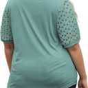 VISLILY Plus-Size-Womens-Summer-Tops Cute Henley V Neck T Shirts Dressy Lace Short Sleeve Blouse Trendy Casual Pleated Tunics (Blue, XL)