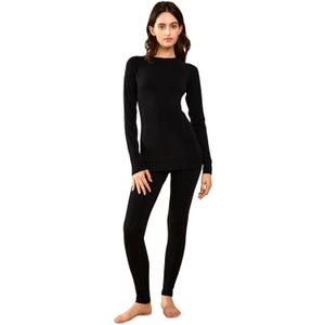 Midweight Merino Wool Base Layer Women Set, Moisture Wicking Warm Women's Thermals Top and Bottom for Ski Snowboard (Medium, 250 Black Set)