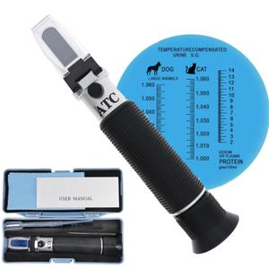3 in 1 Animal Clinical Refractometer, Urine Specific Gravity Serum Protein Measuring for Veterinary/Pet, No Battery Required Hand Held Cat and Dog Health Index Measuring Instrument