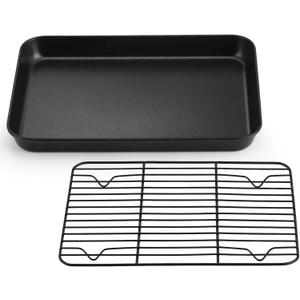 P&P CHEF Baking Oven Sheet Pan with Rack for Cookie, Nonstick Oven Tray and Cooling Rack for Baking & Roasting, Easy Clean, Black, 10.4 x 8 Inch P&P CHEF Baking Oven Sheet Pan with Rack for Cookie, Nonstick Oven Tray and Cooling Rack for Baking & Roasting, Easy Clean, Black, 10.4 x 8 Inch