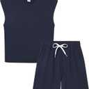 DANI CHINS Boys Loose Athletic Shirt and Shorts Set Kid Outfit with Pockets (Blue)