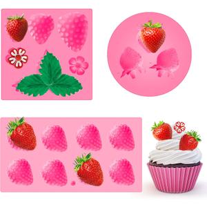 3 Pcs 3D Strawberry and Flowers Silicone Mold Strawberry Baking Mold Fruit Fondant Handmade Candy Jelly Bakeware for Baking Chocolate Pan Cake Kid Cupcake Soap Candle Clay Resin Wax Making