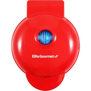 Elite Gourmet EWM015R# Electric Nonstick 4.5-inch Mini Waffle Maker, Belgian Waffles, Compact Design, Hash Browns, Keto, Snacks, Sandwich, Eggs, Easy to Clean, Red