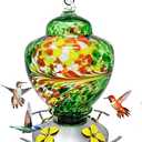 Nature Gear Glass Hummingbird Feeder for Outdoors, Hanging Bird Feeder with Ant Moat, Hand-Blown Glass Garden Feeder, Easy Clean Wide Mouth, Rust Resistant, 38 oz, Emerald Green