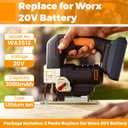 PENGJBATTER 2 Packs 20V 3.0Ah Lithium Battery Compatible for Worx 20V Power Share Battery WA3575 WA3525 WA3520 WA3742 WG155s WG251s WG255s WG545s WG890 WG891, Compatible with Worx 20 Volt Tools