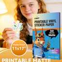 Uinkit Matte Sticker Paper 50 Sheets - Printable Vinyl Sticker Paper for Inkjet & Laser Printers, Waterproof Tear-Resistant Decals for Crafts, Labels & Small Projects (11"x17")