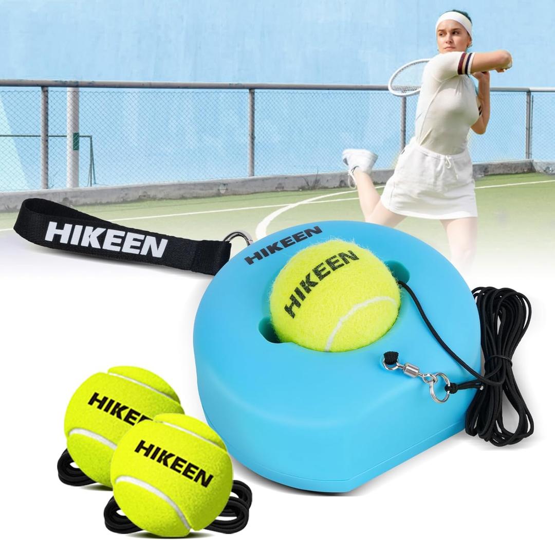 Hikeen Premium Tennis Trainer Rebound with Metal Base,Portable Solo Tennis Trainer Set with 3 Highly Elastic String Balls,Tennis Practice Equipment for Adult Kids and Beginners (Blue)