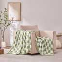Checkered Throw Blanket, Sage Green Soft Cozy Fluffy Knitted Throw Blankets for Couch, Sofa, Bed, Chair, Warm Fuzzy Travel Picnic Lightweight Plaid Blanket, 50x70 inches