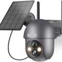 Solar Security Camera 3MP Battery Camera Rechargeable Solar Panel 360° Spotlight Security Surveillance Outdoor Wireless PIR Humanoid Detection (3MP Grey Camera 64GB)
