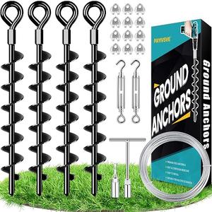 Ground Anchors Heavy Duty Shed Anchors Kit Mobile Home Anchor, 4x15in
Trampoline Anchors with 1/8" Galvanized Cable and Turnbuckles, Rust-proof and Waterproof, Secure Canopy/Gazebo/Swing Set