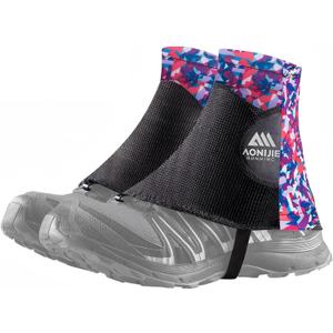 AONIJIE Low Trail Gaiters Reflective Ankle Gators Protective Shoe Covers with UV Protection & Breathable & Sand Prevention for Triathlon Marathon Hiking (Black Purple)