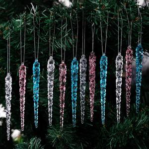 36pcs Crystal Christmas Ornaments Clear Acrylic Xmas Tree Icicle Hanging Ornaments for Christmas Tree New Year Wedding Decoration Supplies