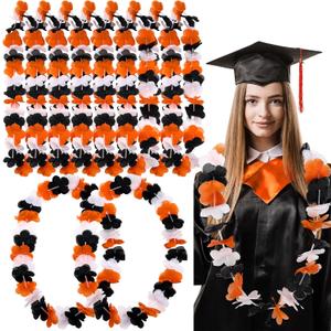 Zeyune 20 Pcs Bulk Graduation Leis Class of 2026 Hawaiian Leis Flower Necklaces 39.4 Inch Graduation Garlands for High School College Graduate Grad Party Favor Photo Prop (Black White Orange)