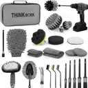 THINKWORK Car Detailing Kit, Car Detailing Brush Set, Car Cleaning Drill Brush Kit with Extension Pole, Professional Auto Detailing Supplies for Automobile Interior Exterior Wheels (27PCS)