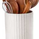 Nucookery Ceramic Utensil Holder for Countertop, 7.2" Large Cooking Utensil Crocks for Kitchen Counter, Farmhouse Kitchen Decor (Sand)