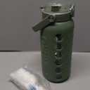 MUKOKO Half Gallon/64 oz Glass Water Bottles with Straw and Lid,Motivational Water Jug with Time Marker Reminder and Silicone Sleeve,100% Leakproof BPA Free Fitness Sports Large Bottle-Olive