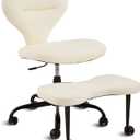 YFO Ergonomic Cross Legged Office Chair and ADHD Meditation Chair with Silent Wheels for Home Office Desk Chair and Yoga, Wider Backrest Support and Storage Pockets Design, PU Leather, Cream, 23.6 inches x 19.3 inches x 33 inches