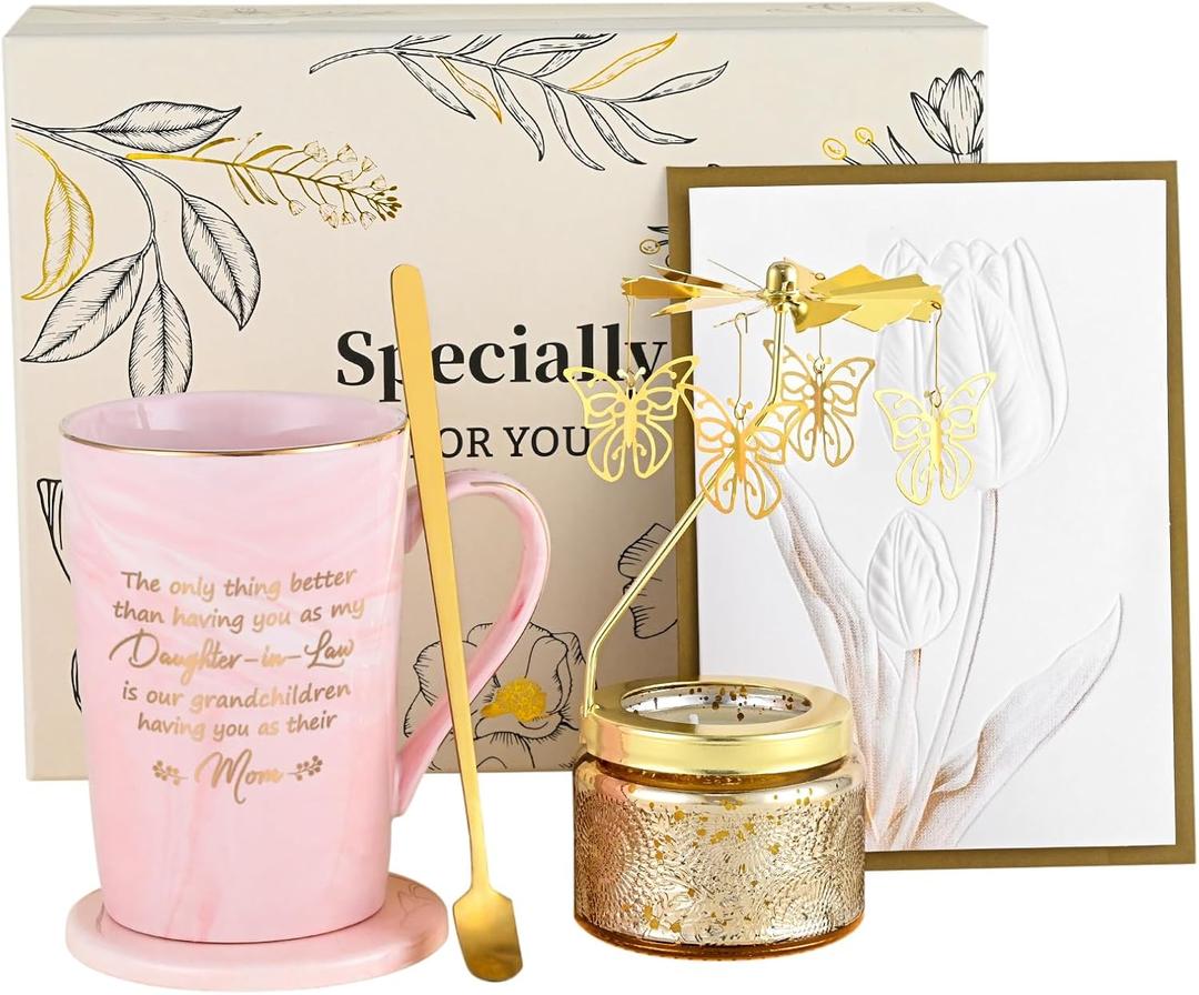 YHRJWN Mothers Day Gifts for Daughter in Law, Daughter in Law Gifts, 14 Oz Pink with Rotatable Scented Candle (Mixed Color)