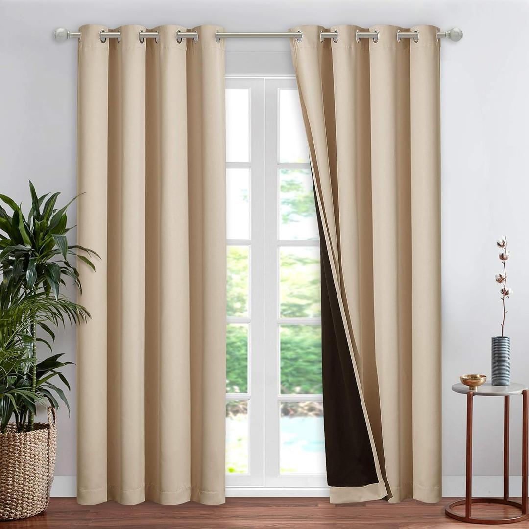 NICETOWN Thermal Insulated 100% Blackout Curtain, Noise Reducing Performance Drape with Black Lining, Full Light Blocking Drapery Panel for Patio (Biscotti Beige, 1 PC, 52 inches x 95 inches)