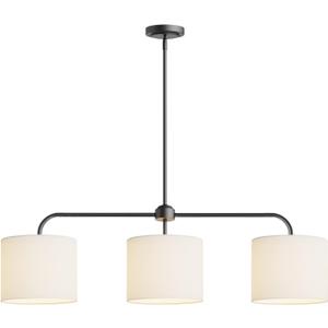 Electro bp;40" W 3-Light White Linen Drum Shade Chandelier with Black Metal Linear Pendant Light Fixture for Kitchen Island,Dining Table,E26,180W;