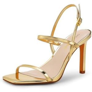 DREAM PAIRS Women’s Slingback Heels High Stilettos Open Square Toe Ankle Strap Pumps Sexy Comfort Strappy Dress Shoes Wedding Bridal Heeled Sandals, 6, Gold Pat