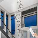 Benkut High Ceiling Chandelier 10 Ring Black Foyer Chandeliers Entryway Long Modern LED High Ceiling Light Staircase with Remote Control for Living Dining Room (98.5in 3000K-6500K)