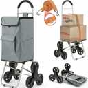 Shopping Cart, Super Loading Stair Climber 220 lbs Capacity, Grocery Foldable Trolley with Extra Large Shopping Bag Laundry Utility Cart with Adjustable Bungee Cord (Gray)