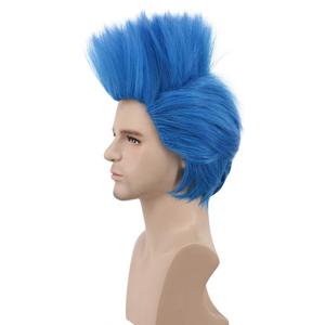 karlery Men Short Straight Blue Wig Helloween Costume Wig Anime Cosplay Party Wig(Adult)