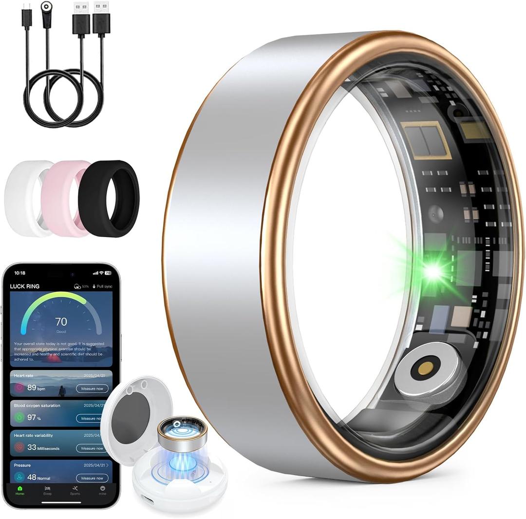 UniJethrou Smart Ring for Women & Men  Health & Fitness Tracker with Heart Rate, Blood Oxygen, Sleep Monitoring, Step Counter, IP68 Waterproof, No App Fees (Silver, 9#)