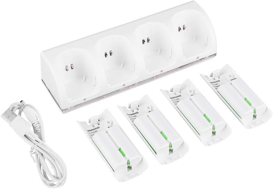 White 4 in 1 Charging Station Charger with 4Pcs 2800Mah Battery, LED Indicator Easy to Use Design Plastic Material(2800mAh)