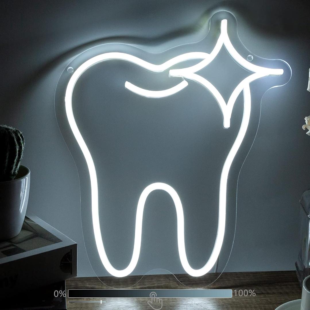 Neon Sign Tooth Decor Dental Office Light Dentist Accessories Decoration, Dimmable LED Sign Neon Signs Smile Wall Art, Neon Dentist Balloon Dental Office Decor Lights