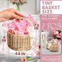 Small Flower Girl Baskets Set of 2 - Easter Basket Small Wicker Basket with Handle of Pearl, Bows & Waterproof Lining for Wedding Flowers, Sweets, Gifts and Home Decor - Lightweight & Multifunctional