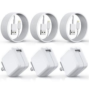 [3 Pack] iPad Charger, iPhone Charger MFi Certified Long Lightning Cable 10 Foot Lightning Charging Cord with 12W Wall Foldable Block Portable Travel Plug Charging for iPad/iPadMini/iPadAir, iPhone