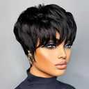 Short Pixie Wigs for Black Women Pixie Cut Human Hair Wigs for Women Black Color Lightweight Glueless Short Layered Pixie Wig Easy to Throw on and go