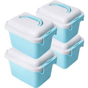 4 Pack Storage Latch Bins with Lids/Handle, Plastic Storage Containers (Blue)