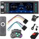 Car Stereo Bluetooth,Car FM Radio, Bluetooth Hands-Free Receiver Car MP3 Player with Steering Wheel Control Support AM/RDS/AUX/4 USB Ports/SD/AI Voice Control/Mirror Link with DVR Rear Camera MIC