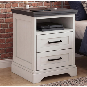 DUMOS Farmhouse Nightstand with Charging Station & USB Ports, 2-Drawer