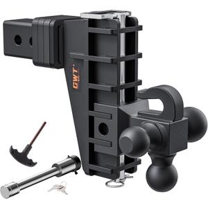 Adjustable Trailer Hitch with Hook, Tri-Ball (1-7/8" x 2" x 2-5/16") Drop Hitch, Fits 2.5-Inch Receiver, 6 Inch Drop Hitch, 18500 LBS GTW-Class 3 Tow Hitch for Heavy Duty Truck, Black