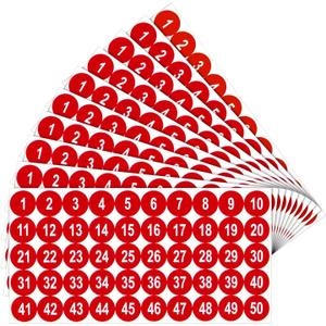 Outus 10 Sheets 1 to 50 Number Stickers Vinyl Self Adhesive Decal for Indoor and Outdoor Waterproof Labels Number Inventory Stickers for Inventory Classification(1 Inch,Red)