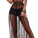 GRAEEN Black See Through Dress Sheer Mesh Rave Outfits Long Dresses for Women (X-Large)