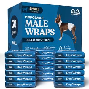 Comfortable Male Dog Diapers - 30-Pack Super Absorbent Disposable Male Dog Wraps- FlashDry Gel Technology, Wetness Indicator Doggie Diapers- Leakproof Belly Wraps for Incontinence, Excitable Urination (Small)