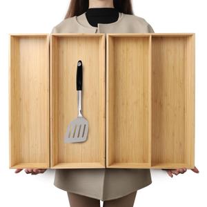 BAMOTTO CRAFTBAMBOO V-Shaped 3-Pack 19.6" Long Bamboo Drawer Organizer Box - Easy Reach Cutlery Tray for Flatware Silverware Utensil, Kitchen & Home Use (19.6"x5.7"/19.6"x7.8"/19.6"x12.4")
