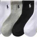 POLO RALPH LAUREN Boys' Athletic Performance Ankle Socks - 6 Pair Pack - Soft Cushioned Comfort