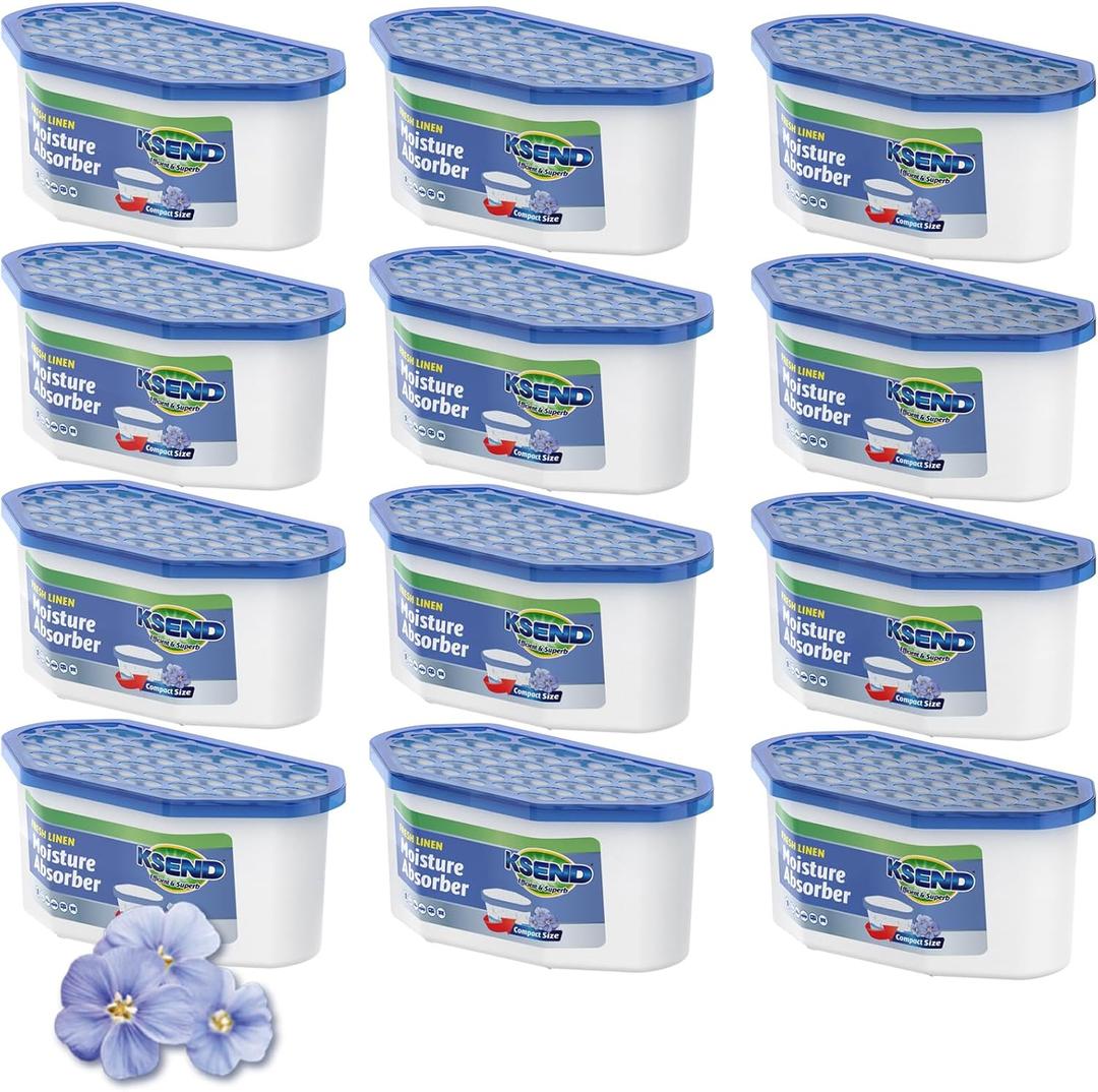 Ksend Moisture Absorbers, 12 Pack, Compact Dehumidifier for Closet, Efficient Humidity Absorber Boxes, Moisture Absorber for Closet, Odor Eliminator with Linen Fragrance, Dutch Blue, 6.4oz, 300ml