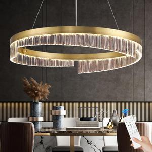 Gold Chandelier 24Modern LED Chandeliers Dimmable 1 Ring Flush Mount Chandelier LED Pendant Light with Remote Control for Living Room Bedroom Dining Room