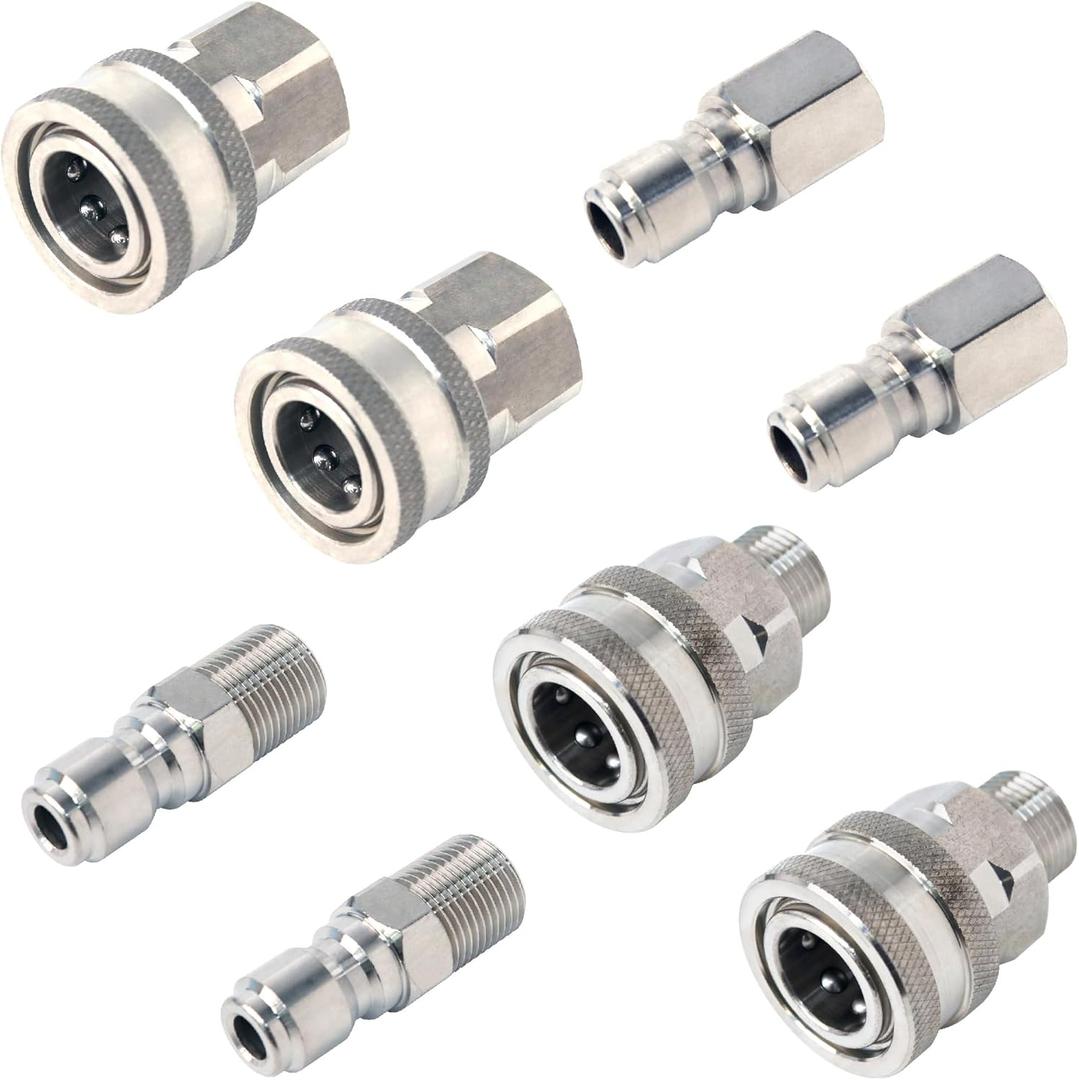 Pressure Washer Quick Connect, 3/8 Inch Quick Connect Pressure Washer Fittings, Stainless Steel, 8-PC, Female and Male Thread