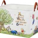 Bear Nursery Decor Storage Basket Foldable With Waterproof PE Coating, Square Large Canvas Laundry Hamper,Diaper Bag Baskets for Kids,Boys and Girls, Bathroom, Bedroom, Clothes,Toy BinWhite