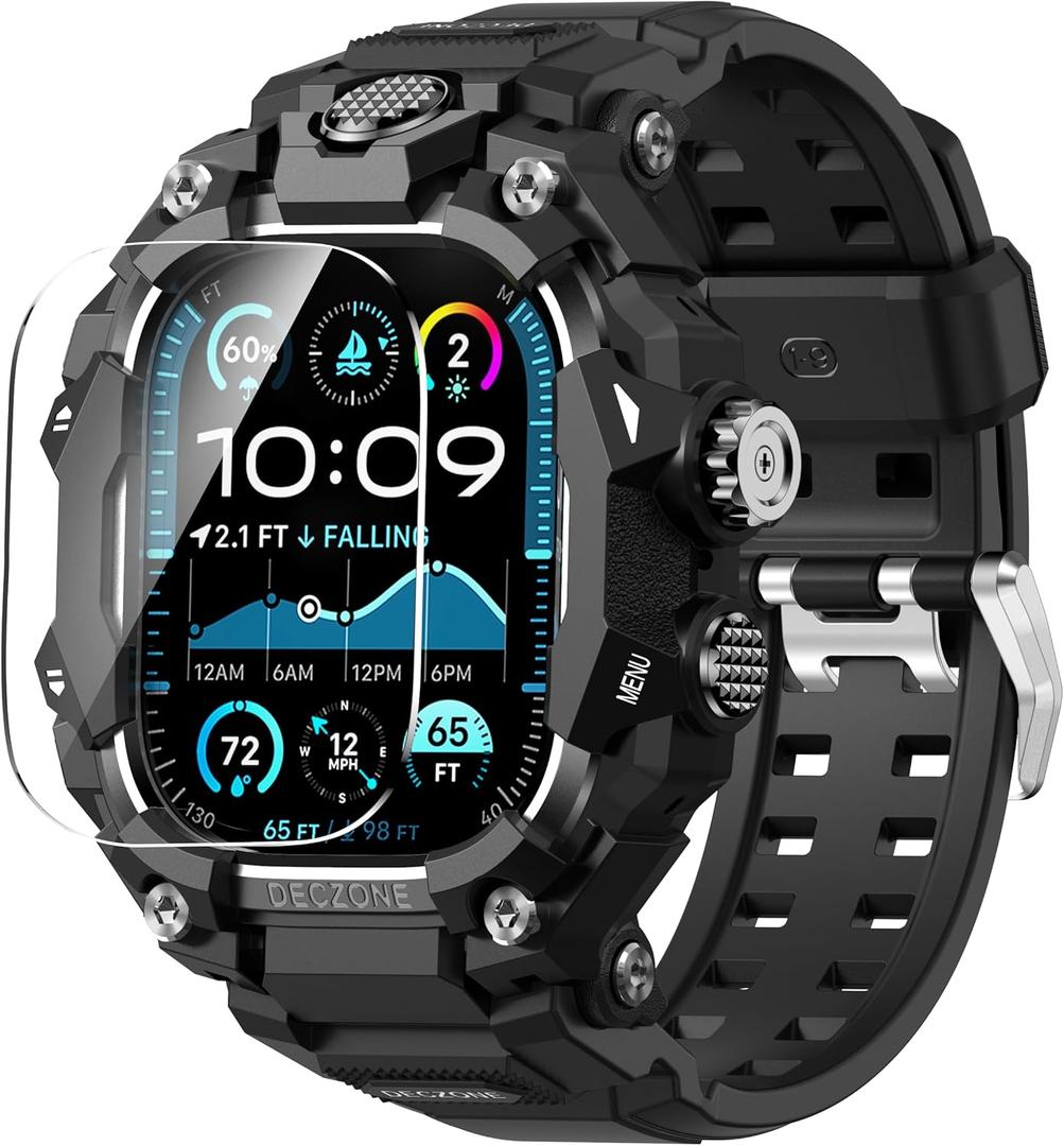 Band with Rugged Case Compatible with Apple Watch Bands 49mm (Ultra 3/2/1), Sport iwatch Bands Protective Bumper Cover for Men (49mm Black)